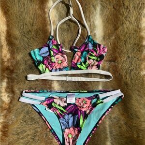 Xhilaration Floral Bikini Set in Turquoise, Pink, Purple, Black
